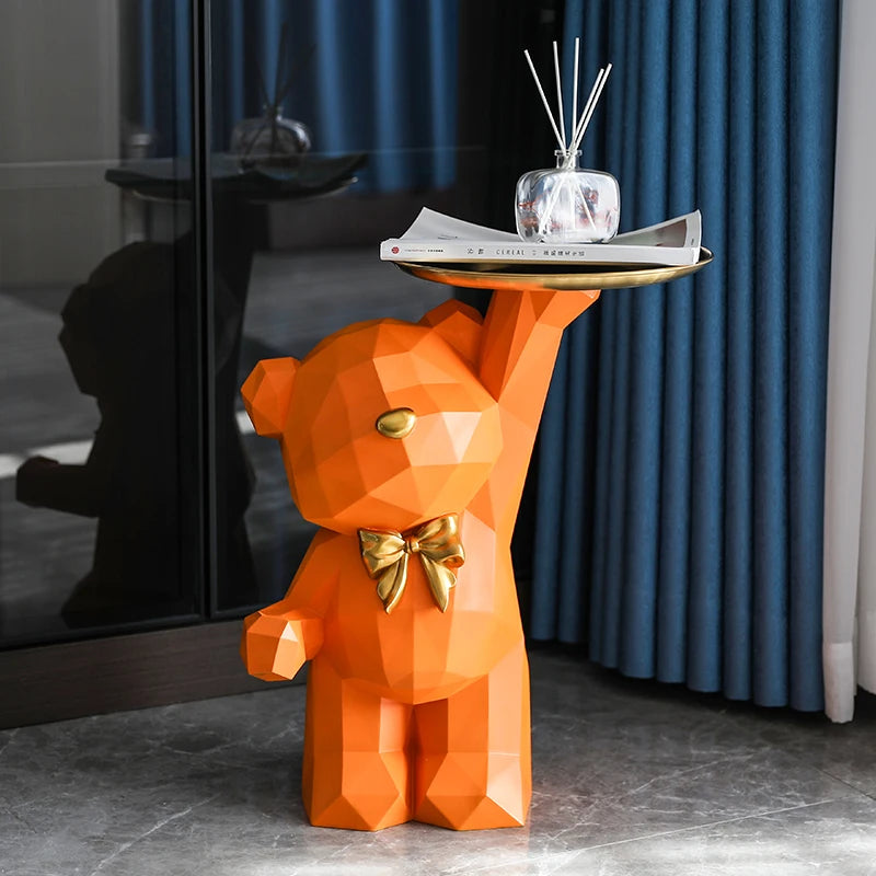 Home Decor Bear Sculpture Tray Storage Ornaments Nordic Living Room Decorative Cartoon Geometry Bear Animal Table Art Room Decor