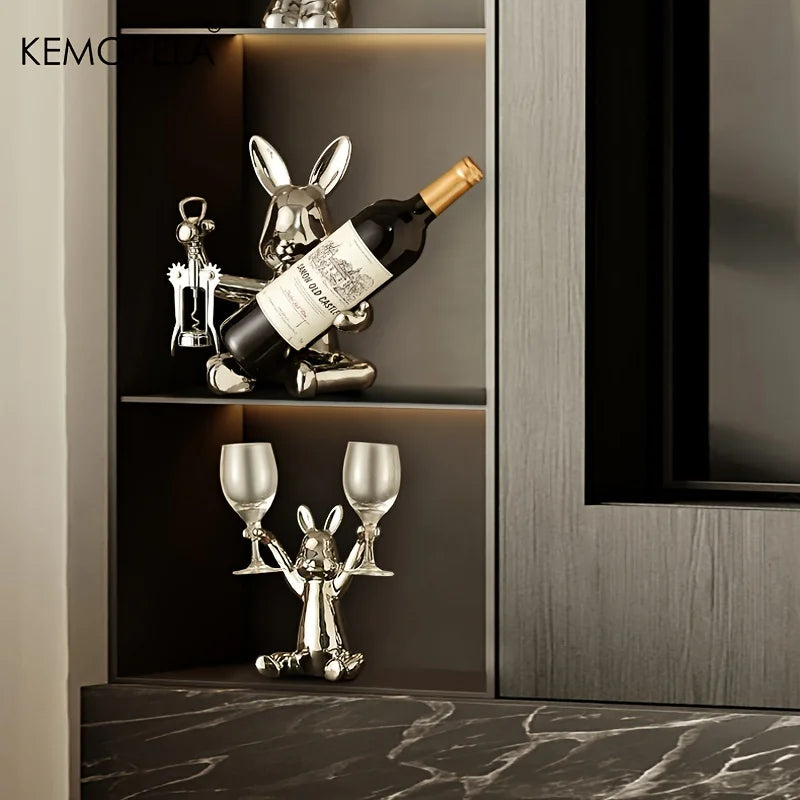 1PCS Creative Rabbit Wine Rack Ornaments Ceramic Material Holiday Decoration Cup Holder Living Room Wine Rack Ornaments