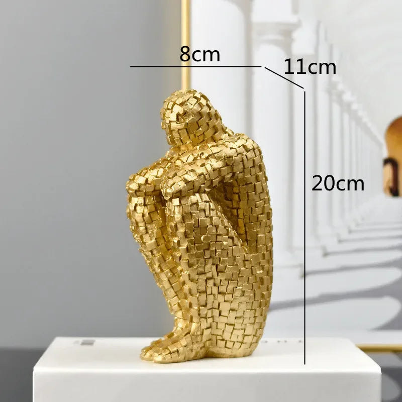 Resin Abstract Figure Statue Mosaic Character Model Sculpture Geometry Uneven Tuck Thinker Golden Man Resin Crafts Ornaments
