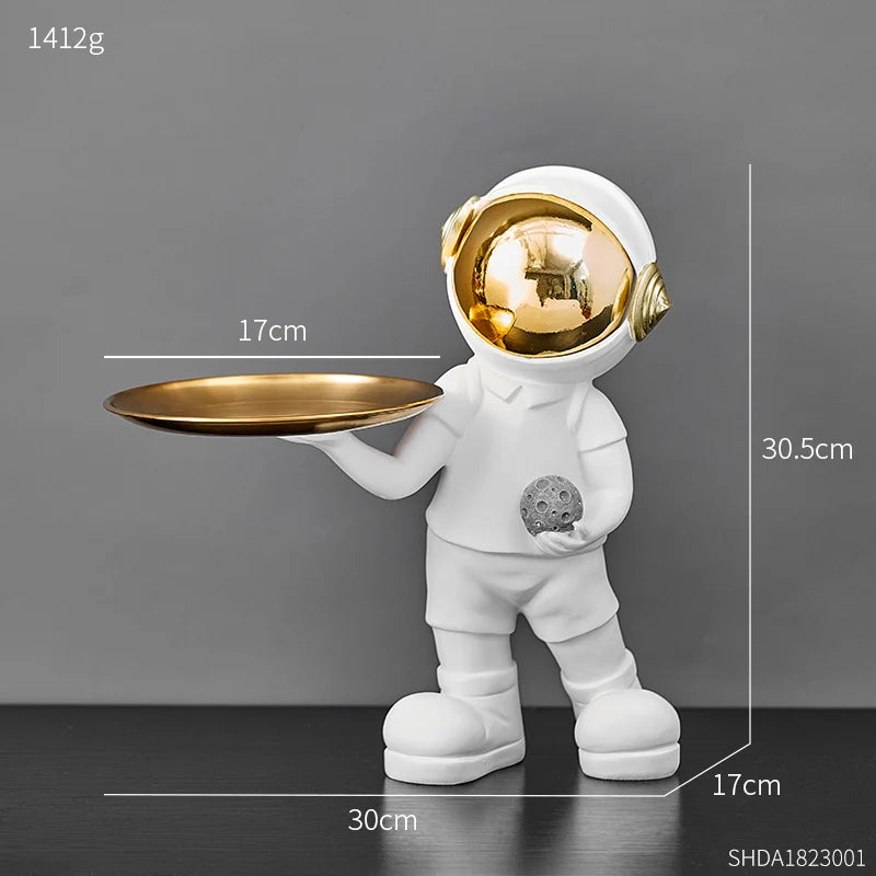 Creative Astronaut Statue Storage Tray Nordic Home Decor Desk Storage Astronaut Figurine Living Room Table Decor Key Storage