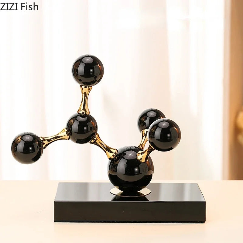 Geometric Crystal Molecular Ball Ornament Electroplated Metal Glass Sculpture Display Statue Home Decoration Accessories Crafts