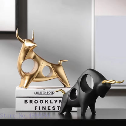 Europe Creative Animal Sculpture Abstract Simulation Cattle Resin Bull Statue Golden Hollow Modern Home Decoration Accessories