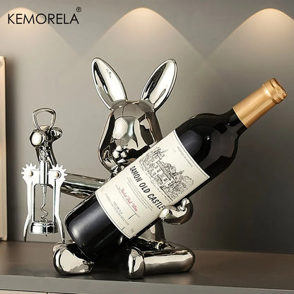 1PCS Creative Rabbit Wine Rack Ornaments Ceramic Material Holiday Decoration Cup Holder Living Room Wine Rack Ornaments