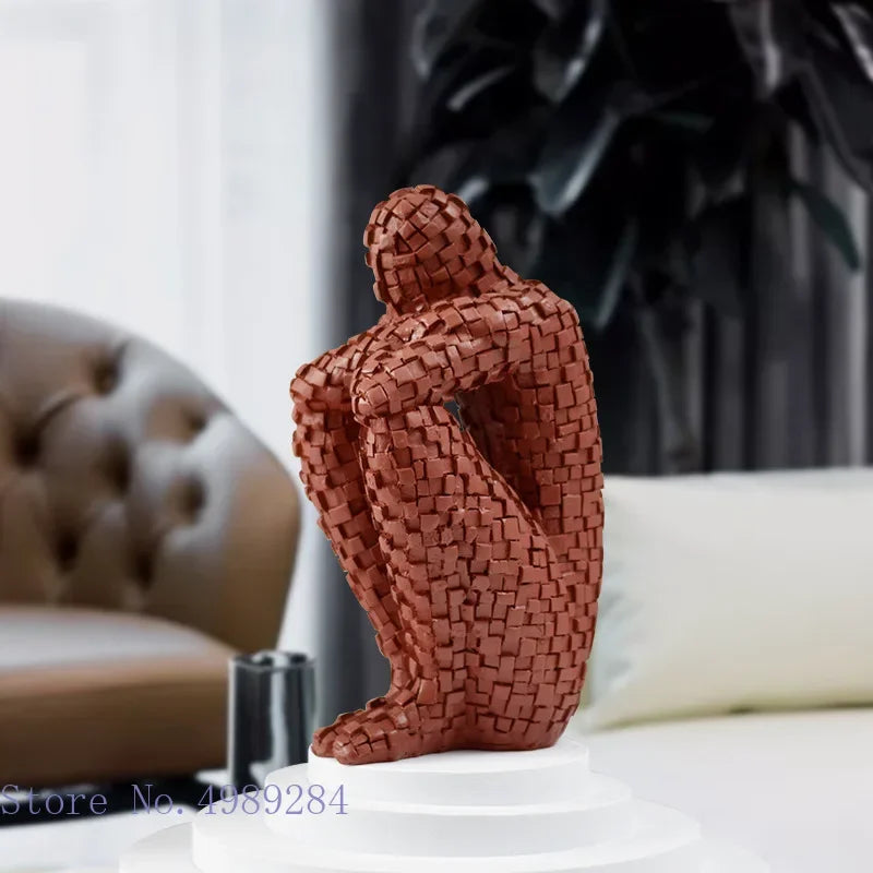 Resin Abstract Figure Statue Mosaic Character Model Sculpture Geometry Uneven Tuck Thinker Golden Man Resin Crafts Ornaments