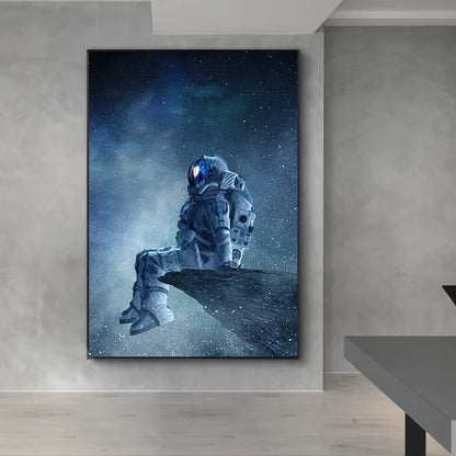 Modern Art Lonely Astronaut Sitting in Space Canvas Painting Posters and Prints Wall Art Pictures for Bedroom Decor