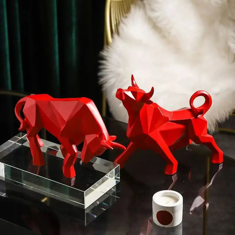 Morden Geometric Bull Statue Ornament Cafe Cattle Sculptures Animal Figurines Abstract Hotel Home Decoration