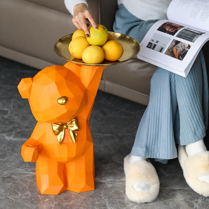 Home Decor Bear Sculpture Tray Storage Ornaments Nordic Living Room Decorative Cartoon Geometry Bear Animal Table Art Room Decor