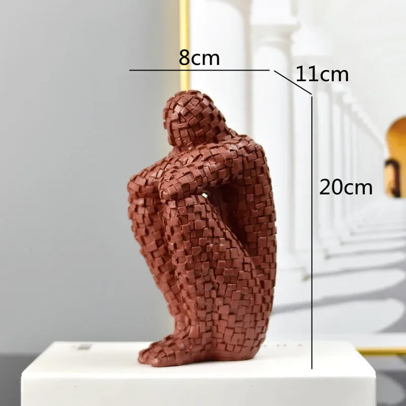 Resin Abstract Figure Statue Mosaic Character Model Sculpture Geometry Uneven Tuck Thinker Golden Man Resin Crafts Ornaments