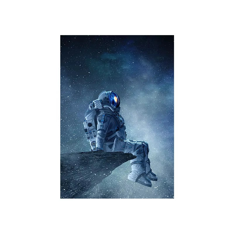 Modern Art Lonely Astronaut Sitting in Space Canvas Painting Posters and Prints Wall Art Pictures for Bedroom Decor