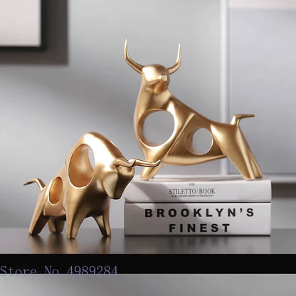 Europe Creative Animal Sculpture Abstract Simulation Cattle Resin Bull Statue Golden Hollow Modern Home Decoration Accessories