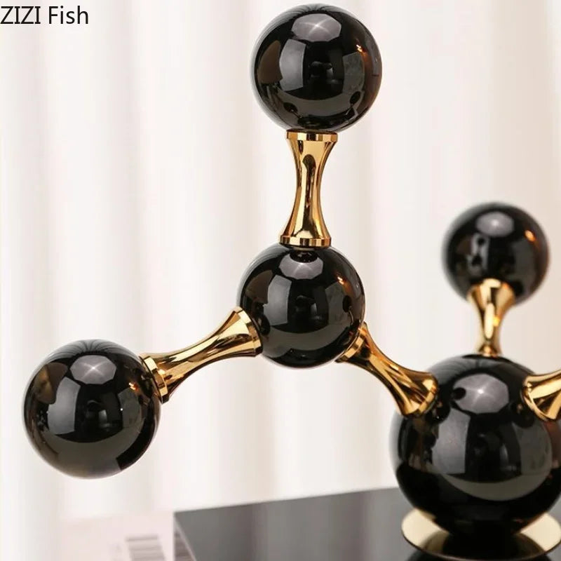 Geometric Crystal Molecular Ball Ornament Electroplated Metal Glass Sculpture Display Statue Home Decoration Accessories Crafts