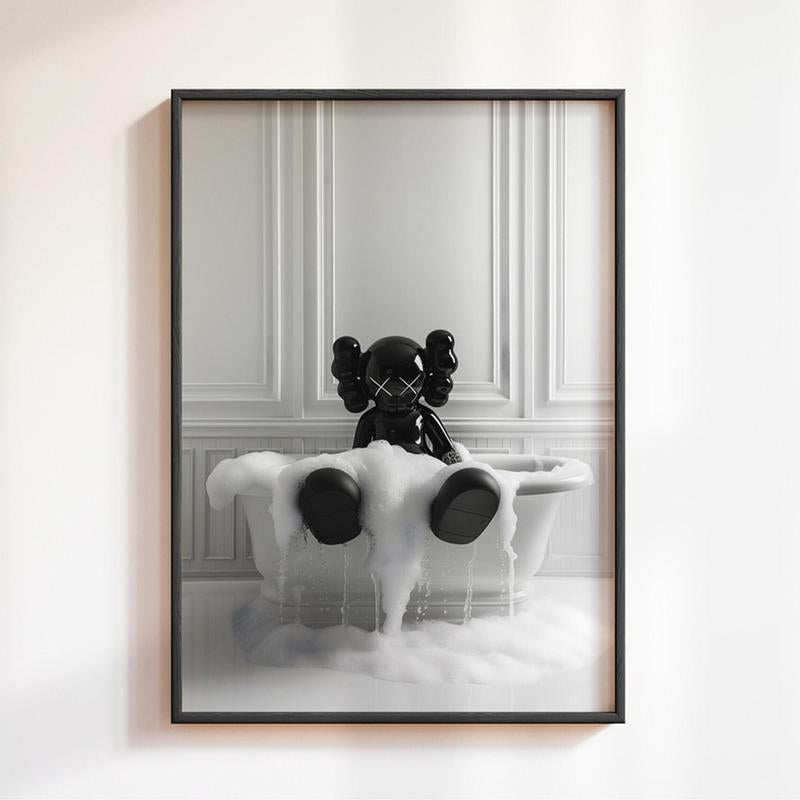 Black Kaws Figure in Tub, Kaws Poster Print, Hypebeast Figure Poster, Bathroom Art Print, Kaws Picture, Gifts Poster No Frame Decor Decorative Decor