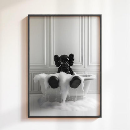 Black Kaws Figure in Tub, Kaws Poster Print, Hypebeast Figure Poster, Bathroom Art Print, Kaws Picture, Gifts Poster No Frame Decor Decorative Decor