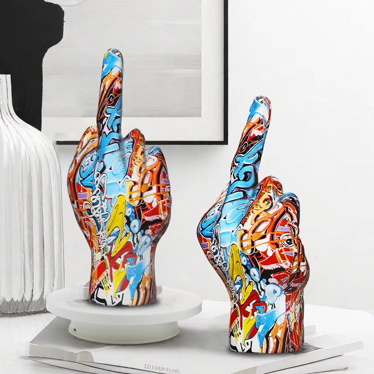 Graffiti Middle Finger Ornament Art and Crafts Resin Gesture Statue Desktop Ring a Living Room Home Decoration