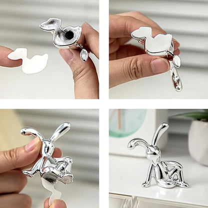 2Pcs Cute Cartoon Long Ear Bunny Figurine UV Electroplating Adhesive Rabbit Figure Model Statue Car Decoration Christmas Gift