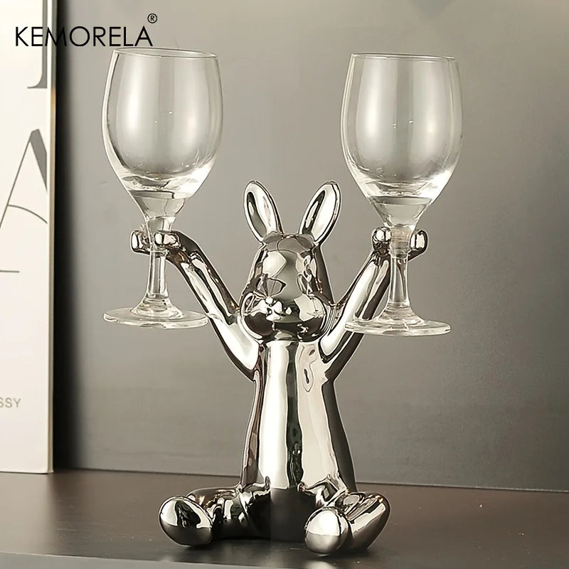 1PCS Creative Rabbit Wine Rack Ornaments Ceramic Material Holiday Decoration Cup Holder Living Room Wine Rack Ornaments