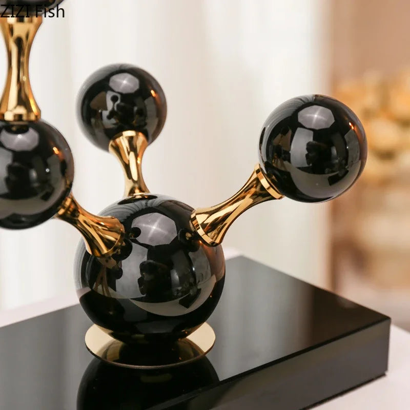 Geometric Crystal Molecular Ball Ornament Electroplated Metal Glass Sculpture Display Statue Home Decoration Accessories Crafts