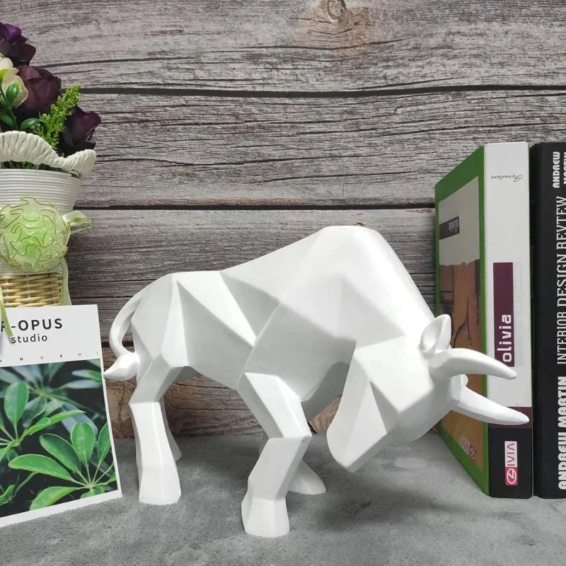 Morden Geometric Bull Statue Ornament Cafe Cattle Sculptures Animal Figurines Abstract Hotel Home Decoration