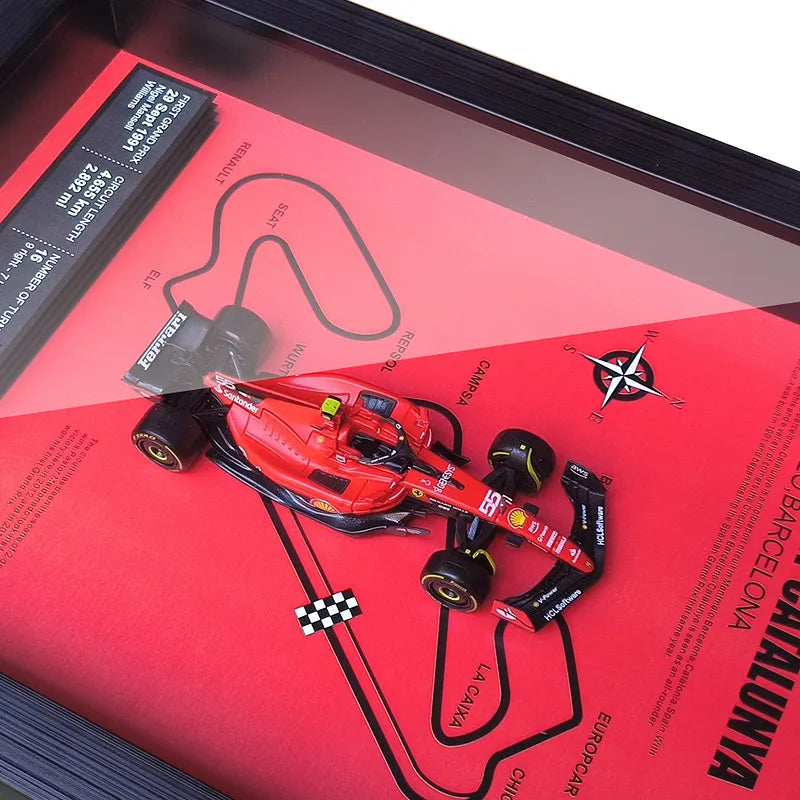 Bburago Scuderia F1 1/43 Ferrari Model Car SF23 #55 Carlos Sainz Formula1 Race Track Wall Mounted Spain Catalonia Circuit Poster