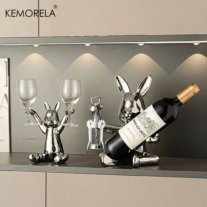 1PCS Creative Rabbit Wine Rack Ornaments Ceramic Material Holiday Decoration Cup Holder Living Room Wine Rack Ornaments