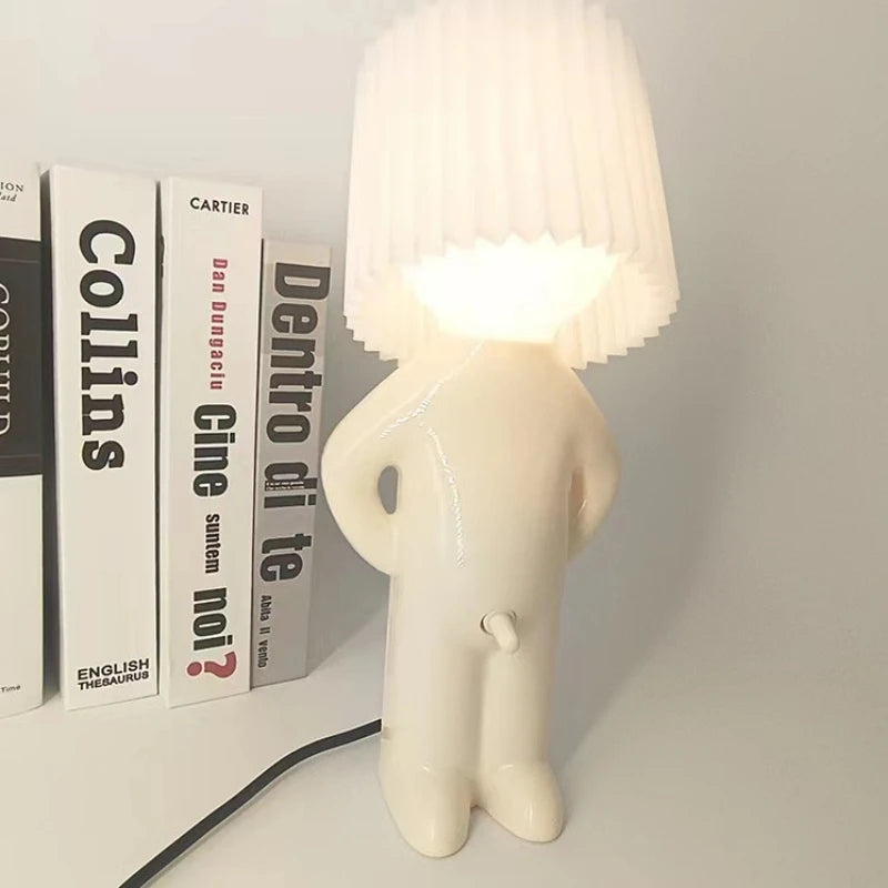 Claeted Naughty Boy Creative Table Lamp Unique LED Pleats Reading Lighting Bedroom Bedside Night Light Children'S Gift