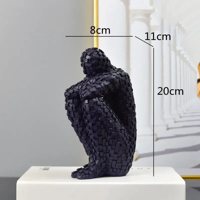 Resin Abstract Figure Statue Mosaic Character Model Sculpture Geometry Uneven Tuck Thinker Golden Man Resin Crafts Ornaments