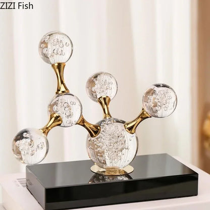 Geometric Crystal Molecular Ball Ornament Electroplated Metal Glass Sculpture Display Statue Home Decoration Accessories Crafts