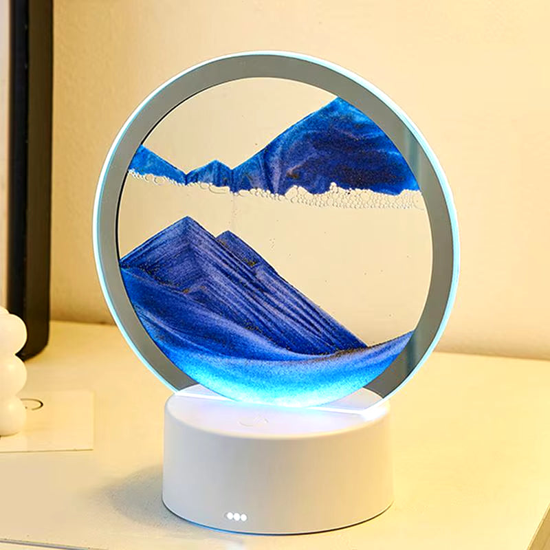 3D Flowing Sand Painting Lamp Creative Moving Sand Art Picture round Glass Sandscape Hourglass Quicksand Lamp Home Decoration