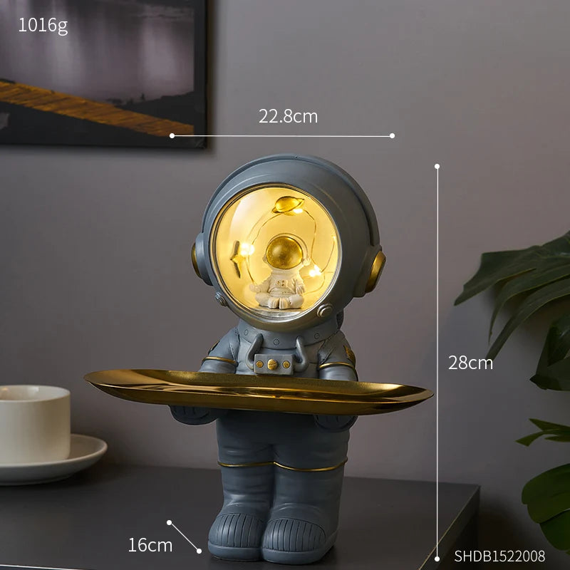 Creative Astronaut Statue Storage Tray Nordic Home Decor Desk Storage Astronaut Figurine Living Room Table Decor Key Storage