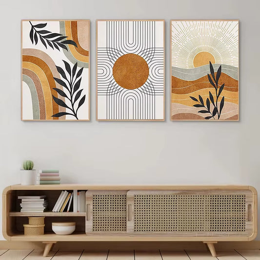 Geometric Sun Desert Plants Poster Wall Art Set of 3 Decor Abstract Illustration Art Painting Modern Art Room Home Decor