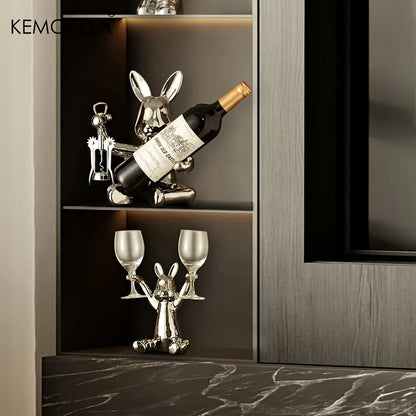 1PCS Creative Rabbit Wine Rack Ornaments Ceramic Material Holiday Decoration Cup Holder Living Room Wine Rack Ornaments
