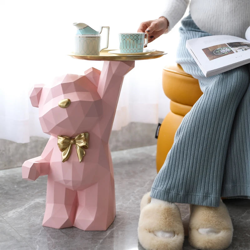 Home Decor Bear Sculpture Tray Storage Ornaments Nordic Living Room Decorative Cartoon Geometry Bear Animal Table Art Room Decor