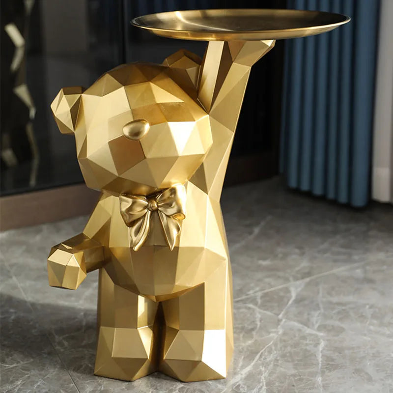 Home Decor Bear Sculpture Tray Storage Ornaments Nordic Living Room Decorative Cartoon Geometry Bear Animal Table Art Room Decor