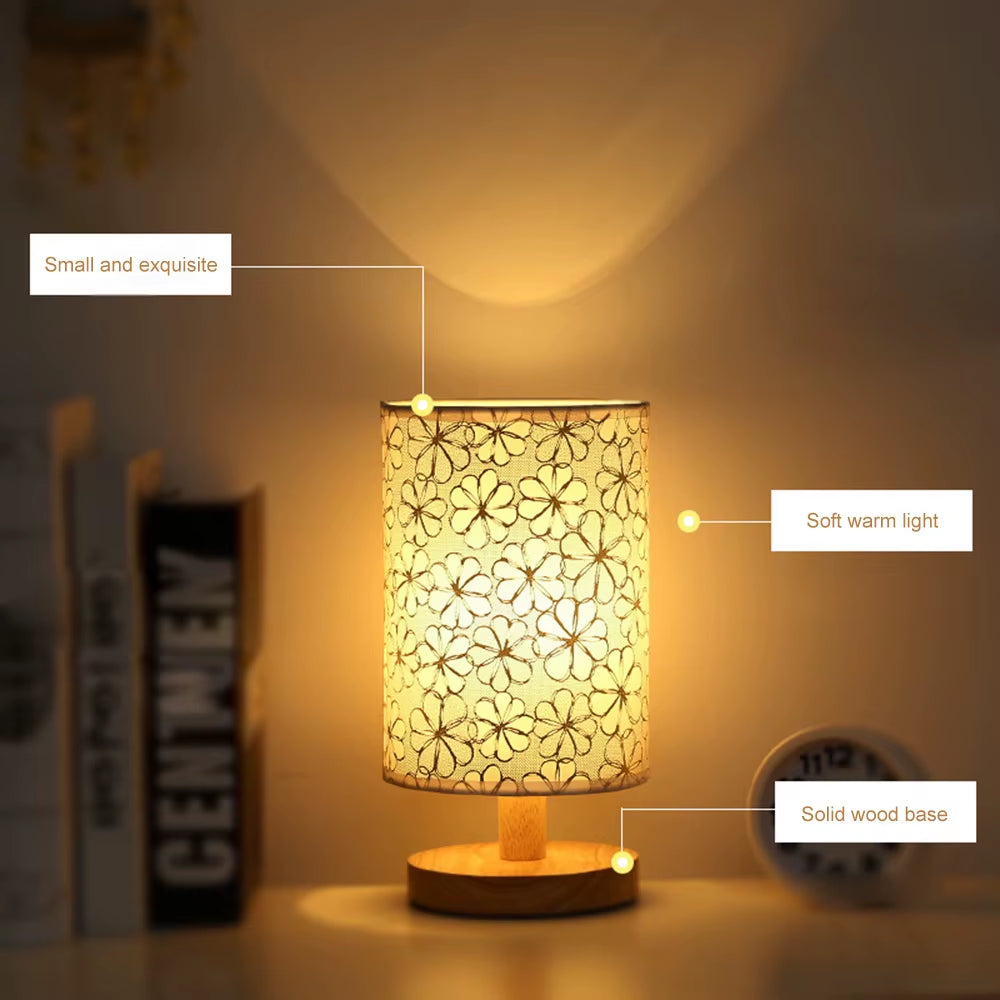 Solid Wood Night Lamp New Linen Table Lamp LED Desk Lamp Eye Protection Nightstand Lamp USB Powered beside Lamp Bedroom Decor