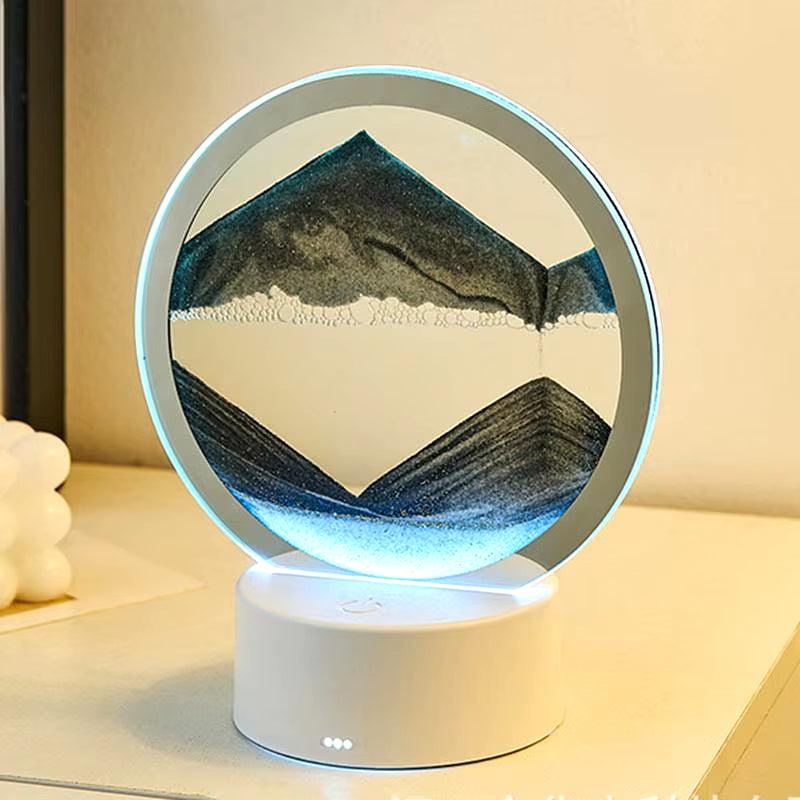 3D Flowing Sand Painting Lamp Creative Moving Sand Art Picture round Glass Sandscape Hourglass Quicksand Lamp Home Decoration