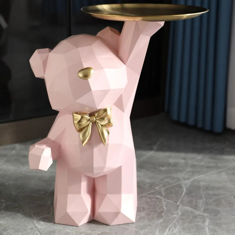 Home Decor Bear Sculpture Tray Storage Ornaments Nordic Living Room Decorative Cartoon Geometry Bear Animal Table Art Room Decor
