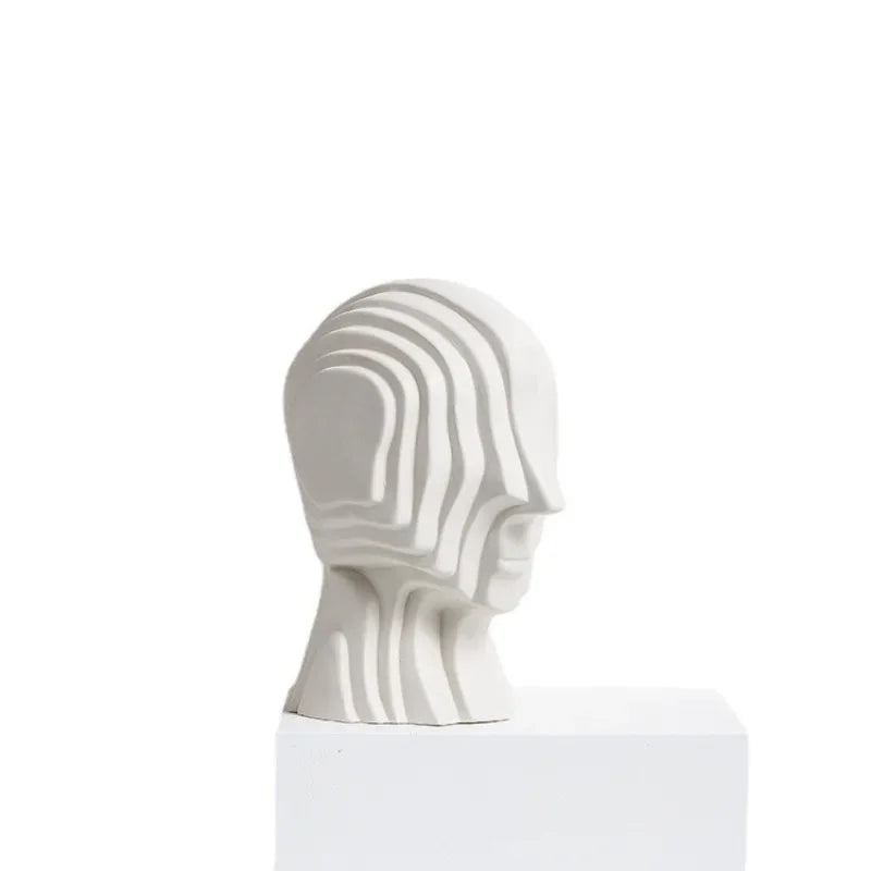 Abstract Figure Sculpture Ceramic Geometric Head Fringe Golden Man Alien Decorative Figurines Home Decoration Accessories