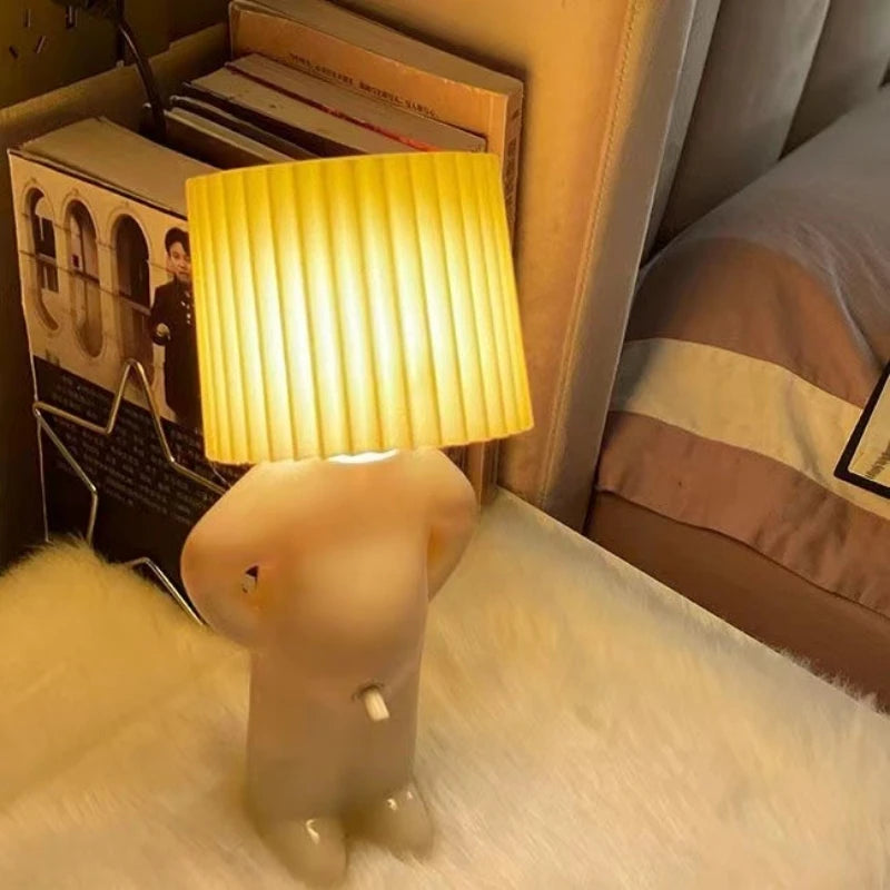 Claeted Naughty Boy Creative Table Lamp Unique LED Pleats Reading Lighting Bedroom Bedside Night Light Children'S Gift