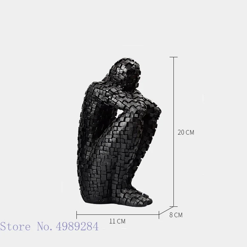 Resin Abstract Figure Statue Mosaic Character Model Sculpture Geometry Uneven Tuck Thinker Golden Man Resin Crafts Ornaments