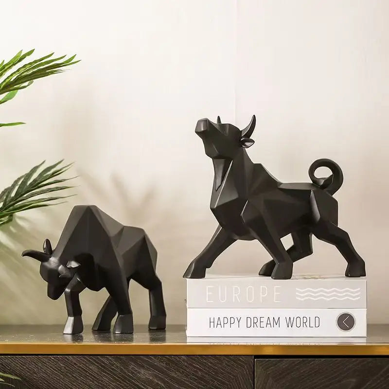 Morden Geometric Bull Statue Ornament Cafe Cattle Sculptures Animal Figurines Abstract Hotel Home Decoration