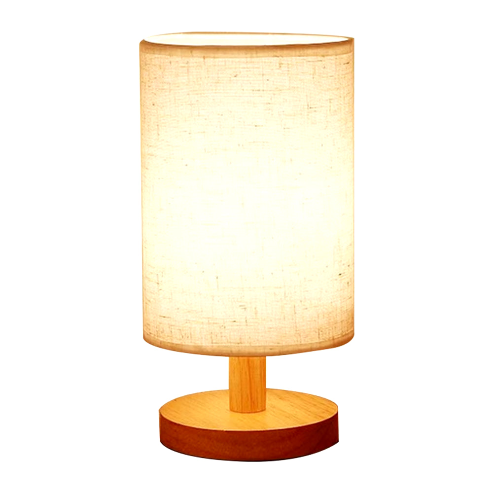 Solid Wood Night Lamp New Linen Table Lamp LED Desk Lamp Eye Protection Nightstand Lamp USB Powered beside Lamp Bedroom Decor