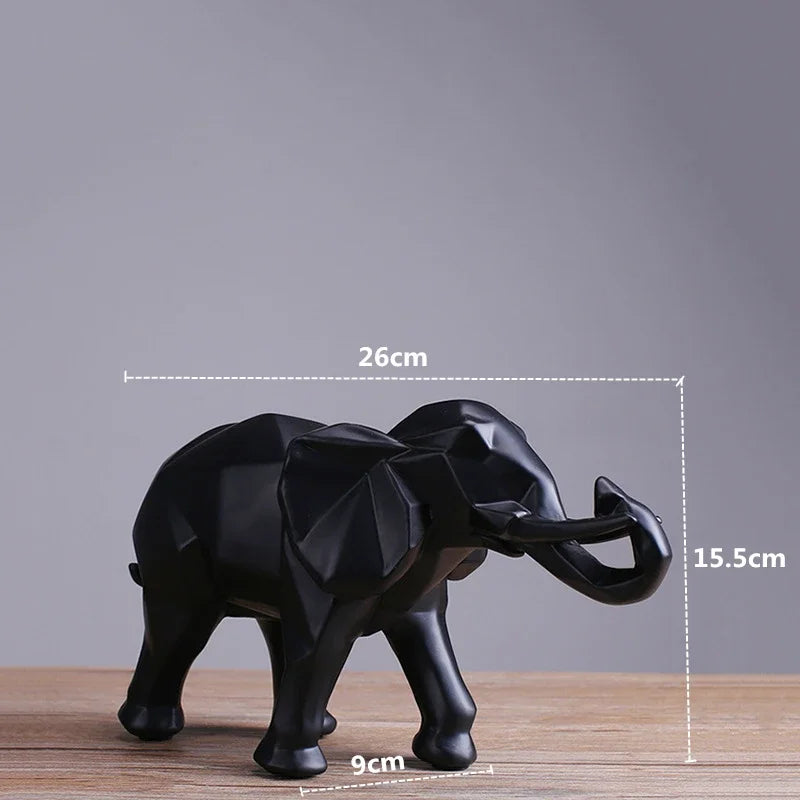 Creative Resin Black Elephant Statue, Abstract Geometric Sculpture, Desktop Crafts Ornament, Home Decoration, Animal Figurine