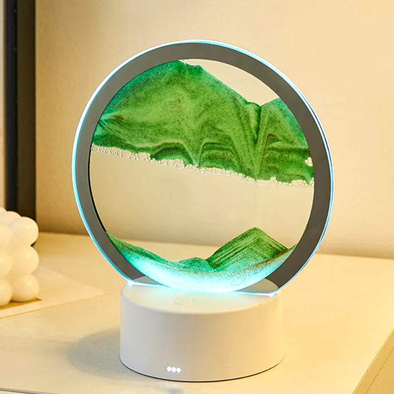 3D Flowing Sand Painting Lamp Creative Moving Sand Art Picture round Glass Sandscape Hourglass Quicksand Lamp Home Decoration