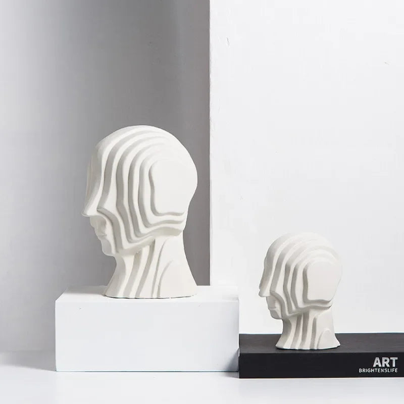 Abstract Figure Sculpture Ceramic Geometric Head Fringe Golden Man Alien Decorative Figurines Home Decoration Accessories