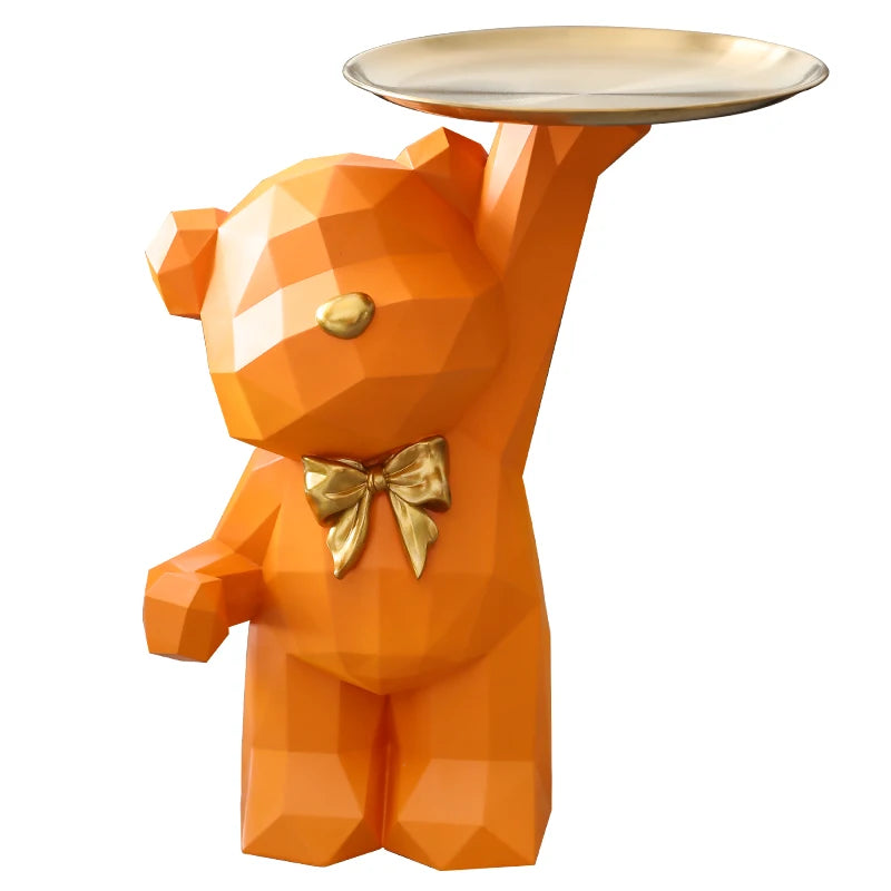 Home Decor Bear Sculpture Tray Storage Ornaments Nordic Living Room Decorative Cartoon Geometry Bear Animal Table Art Room Decor
