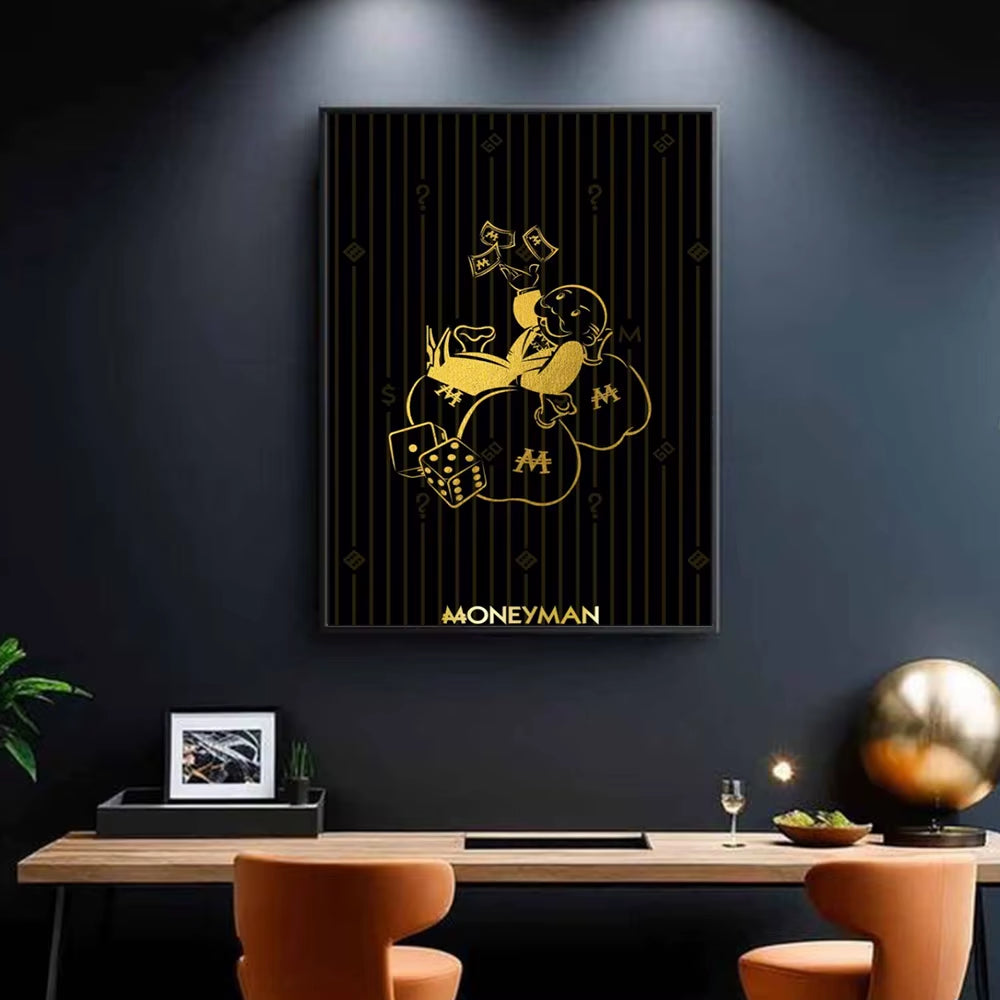 Gold Money Man Alec Monopoly Millionaire Canvas Painting Black Wall Art Poster and Prints Living Room Office Home Pictures Decor