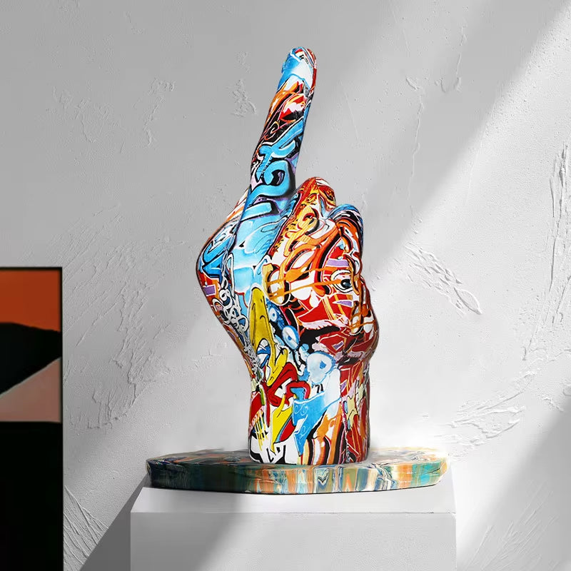 Graffiti Middle Finger Ornament Art and Crafts Resin Gesture Statue Desktop Ring a Living Room Home Decoration