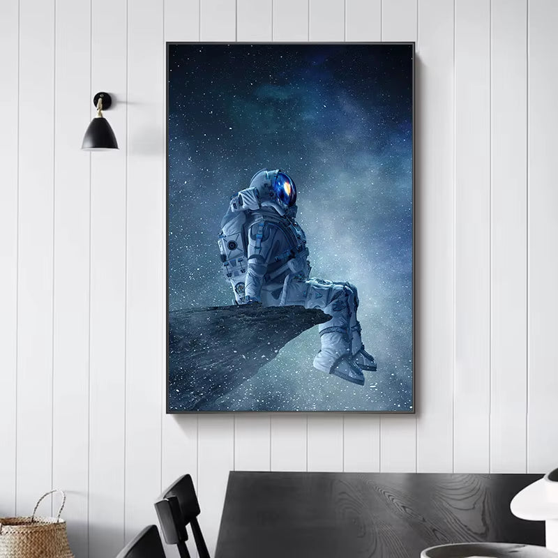 Modern Art Lonely Astronaut Sitting in Space Canvas Painting Posters and Prints Wall Art Pictures for Bedroom Decor