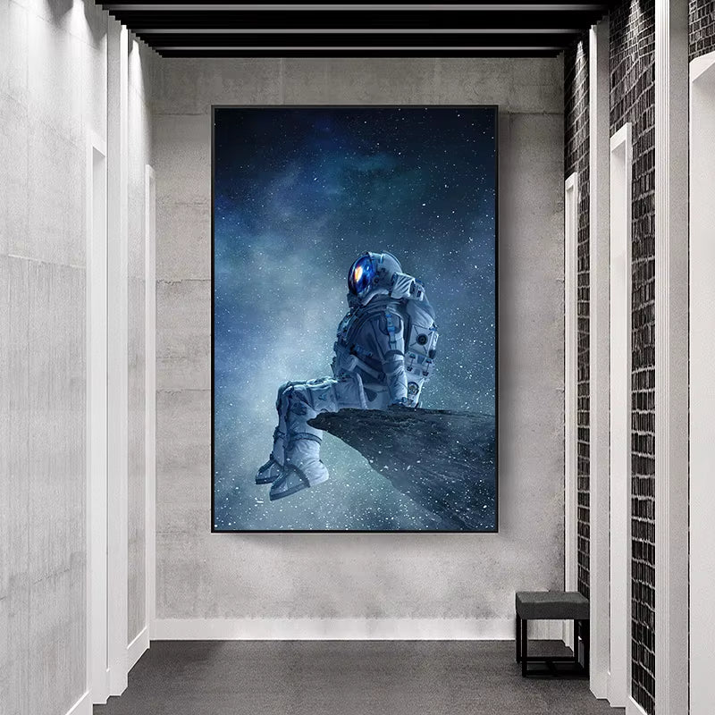 Modern Art Lonely Astronaut Sitting in Space Canvas Painting Posters and Prints Wall Art Pictures for Bedroom Decor