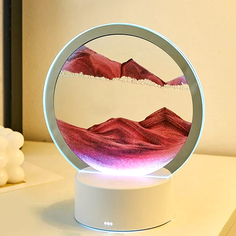 3D Flowing Sand Painting Lamp Creative Moving Sand Art Picture round Glass Sandscape Hourglass Quicksand Lamp Home Decoration